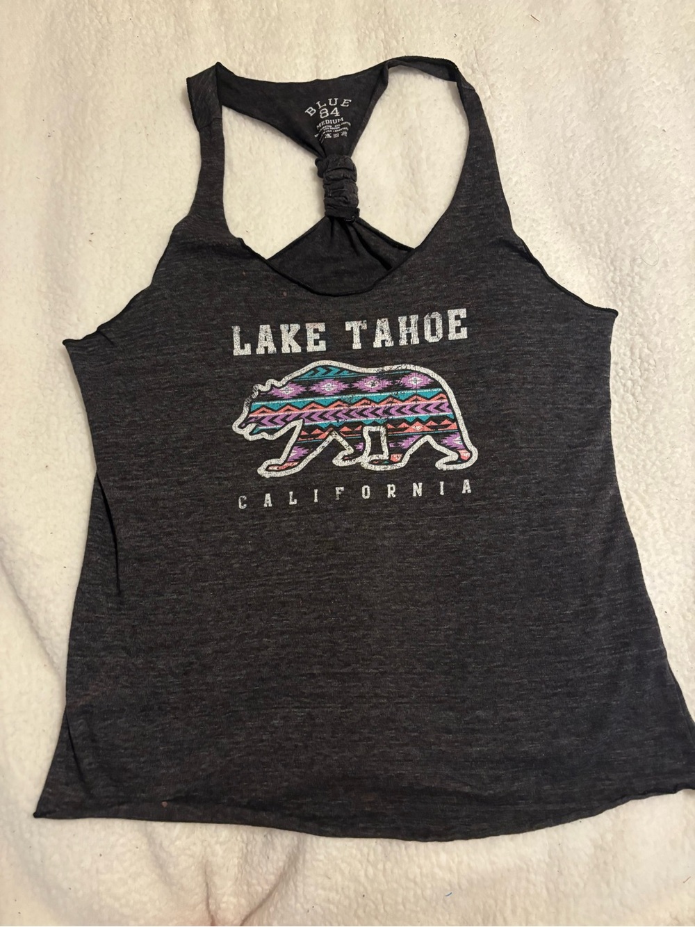 Blue 84 Charcoal Lake Tahoe Graphic Tank with Multicolor Bear